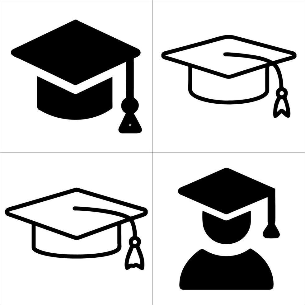 Four different graduation cap icons isolated on white background vector