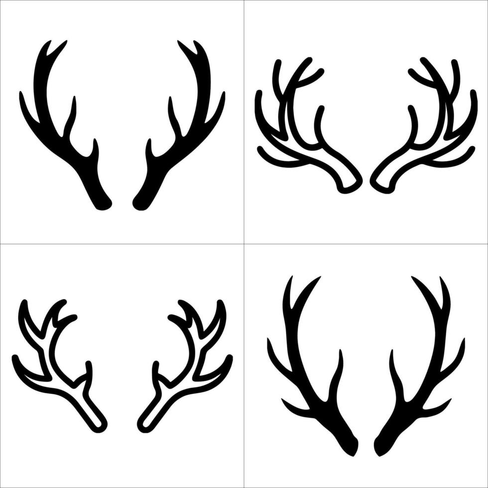 Four different styles of deer antlers isolated on white background vector