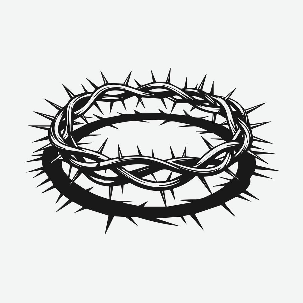 Black and White Illustration of the Crown of Thorns, Symbolizing Suffering and Sacrifice in Christian Faith vector