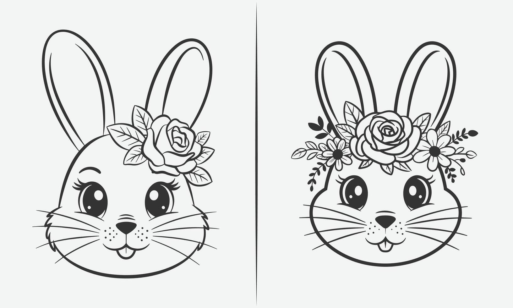 Adorable Bunny with Rose Crown, Hand-Drawn Floral and Animal Illustration D vector