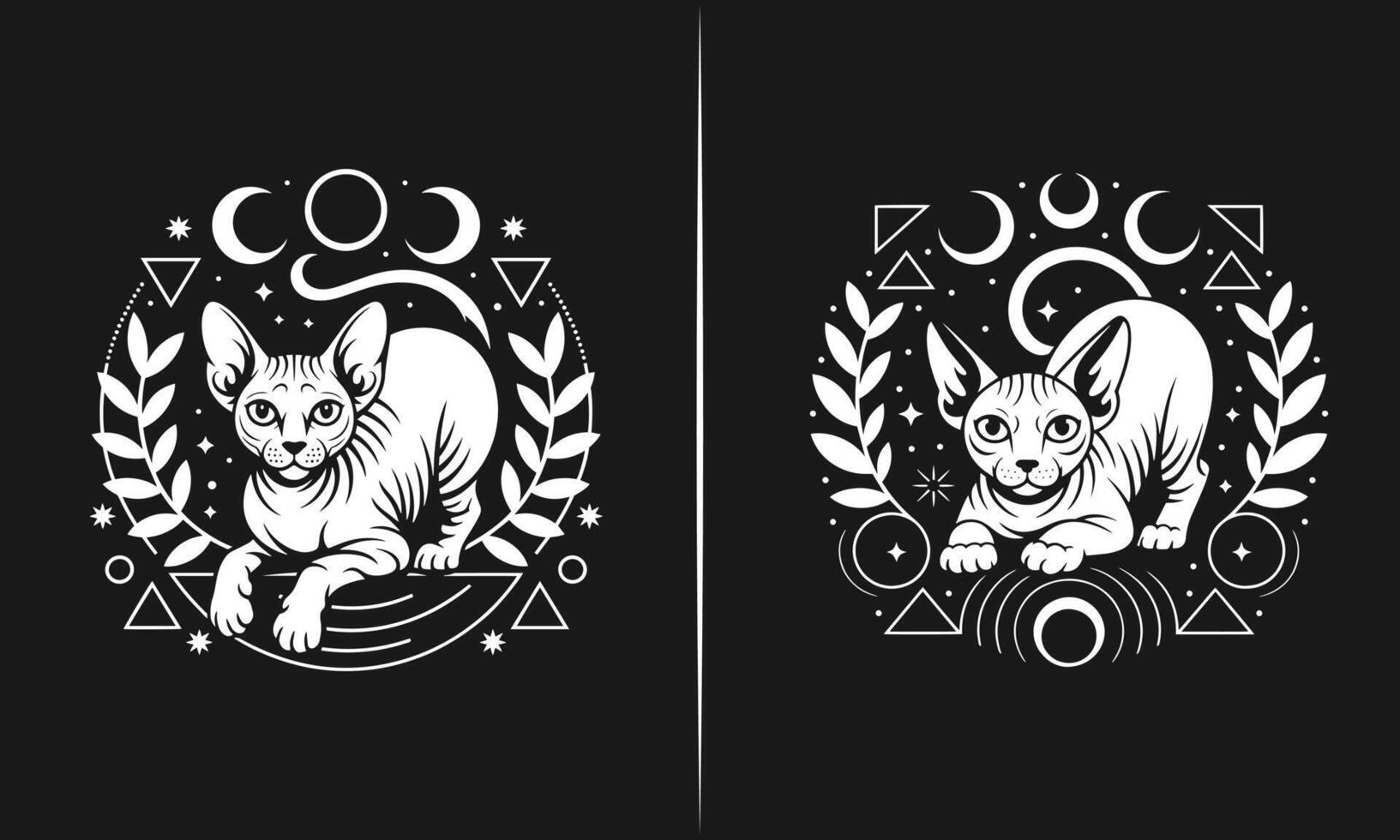 Black and White Skull with Cat and Roses Illustration for Tattoo and kull vector