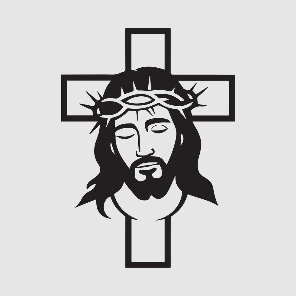 Jesus Christ with Crown of Thorns and Cross Religious Artwork vector