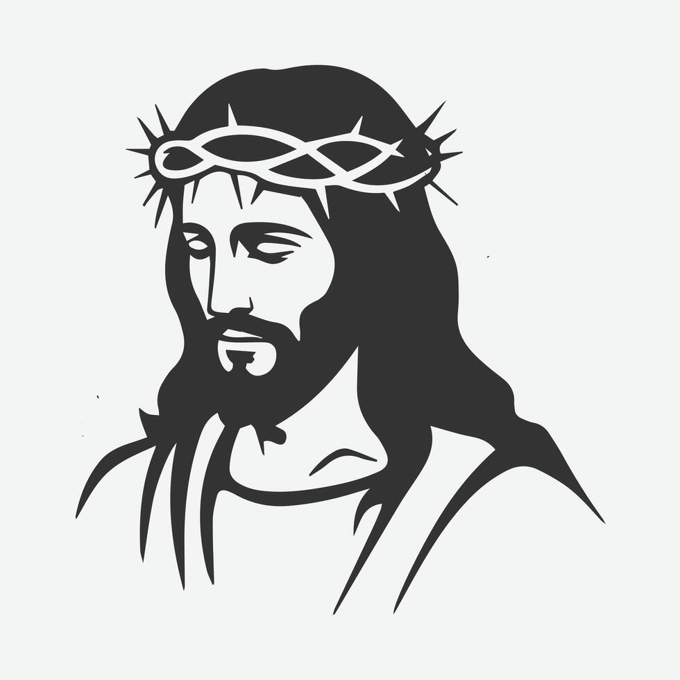 Jesus Christ with of Thorns - Black and White Religious Illustration for Christian Art, Spiritual Graphics, and Religious vector