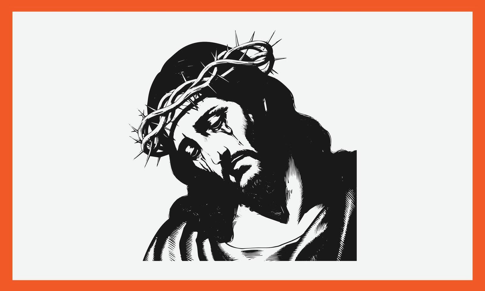 Jesus Christ with Crown of Thorns in Black and White, vector