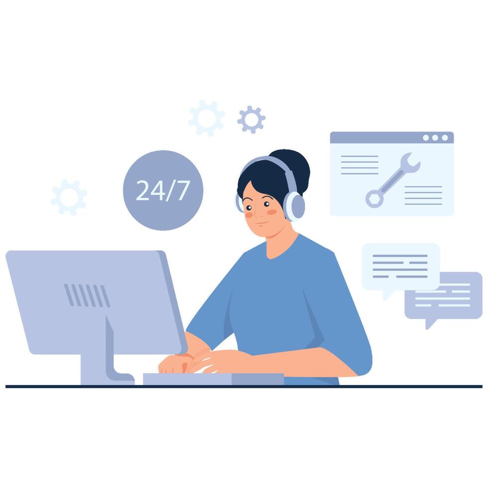 Customer support agent working on computer vector