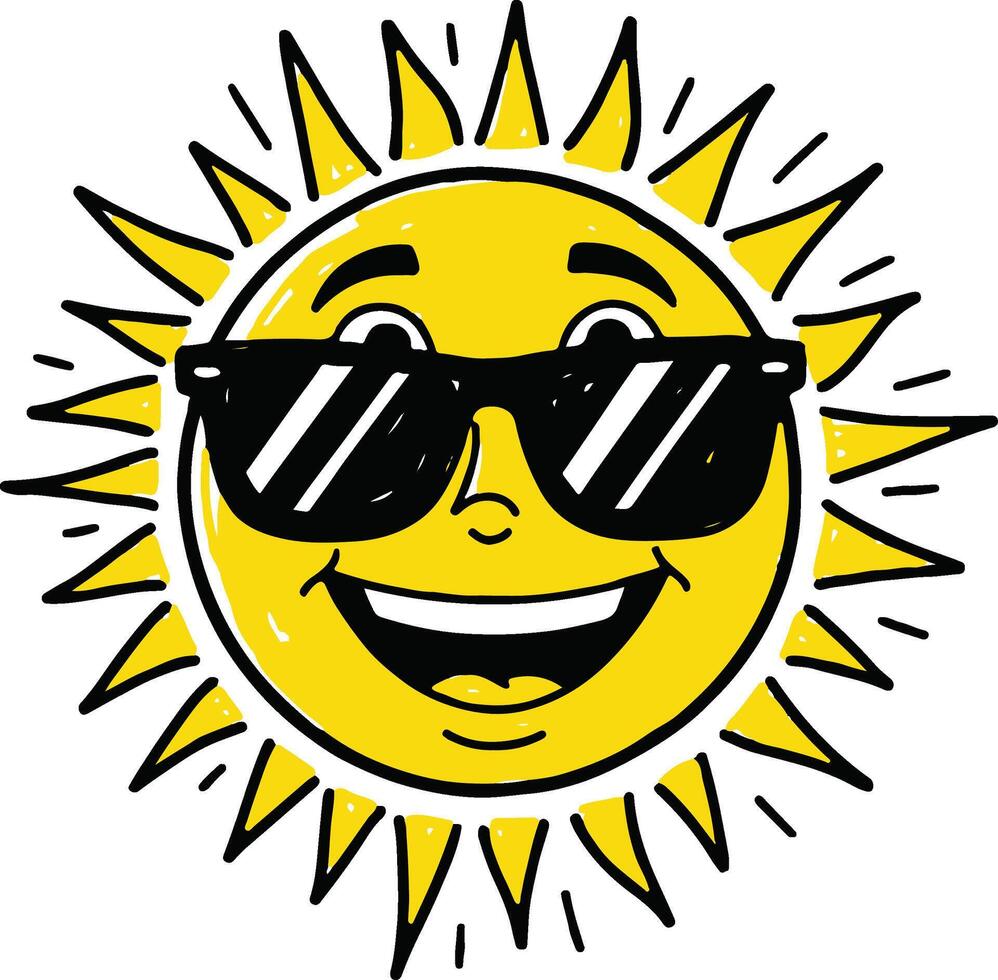 A cartoon sun with sunglasses on its face vector