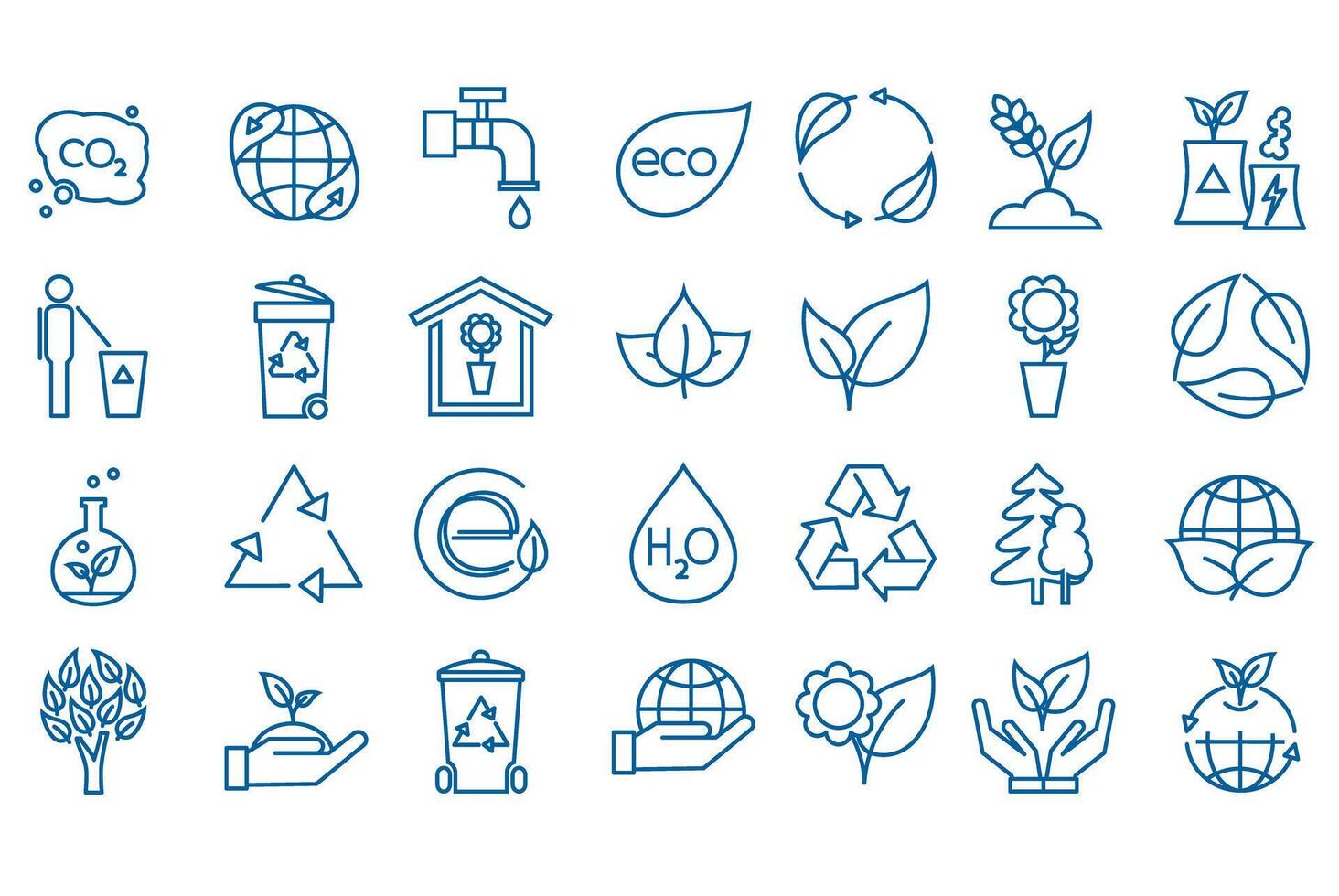 Ecology icons set. Eco friendly. Environment and sustainability concepts. Protection, planet care, natural recycling power. Collection of web icons. Symbols outlines vector