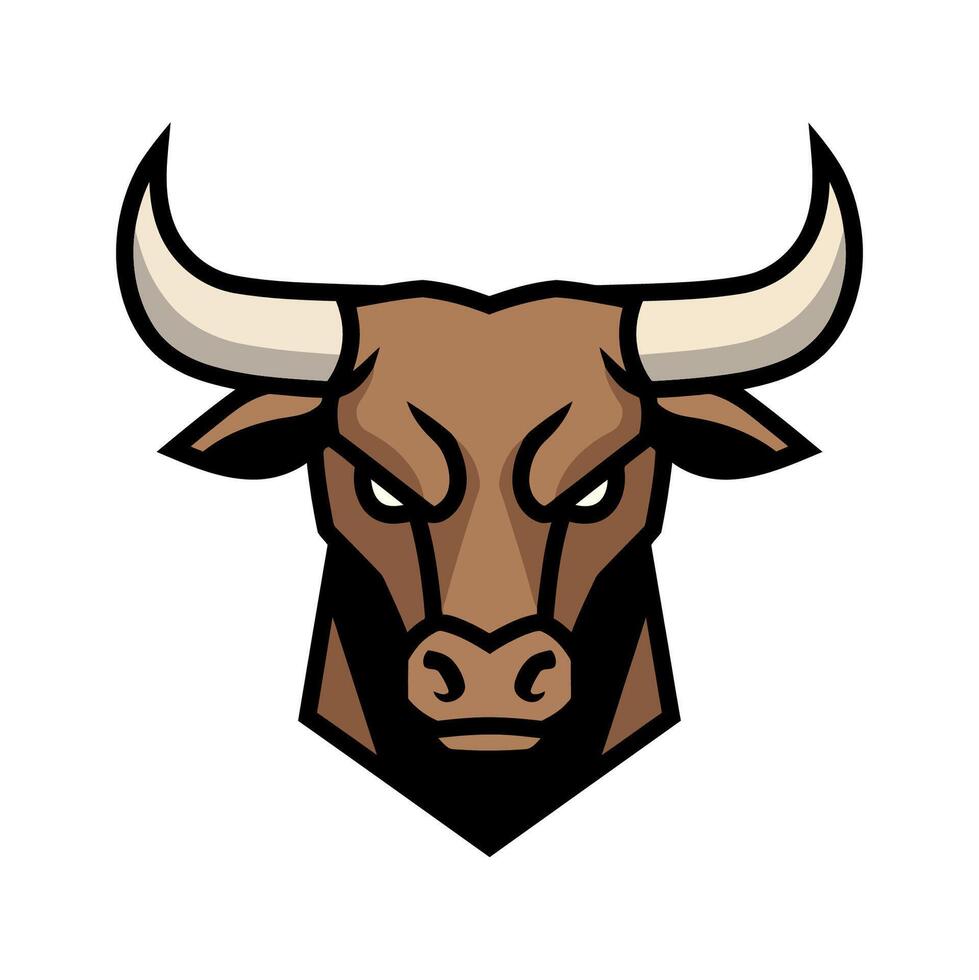 Bull mascot logo in flat design, symmetrical ox head illustration for sport or brand use vector