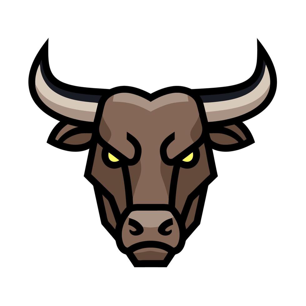 Flat bull mascot logo design, brown ox head illustration for strong brand identity vector