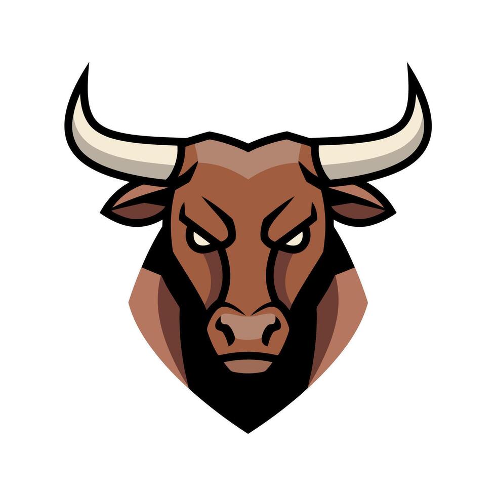 Bull mascot logo in modern flat style, minimal ox head for branding or sports identity vector