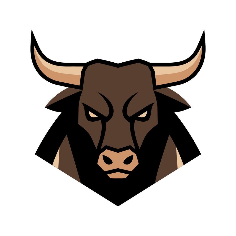 Bull mascot logo in flat design, fierce ox head for sports or business branding vector