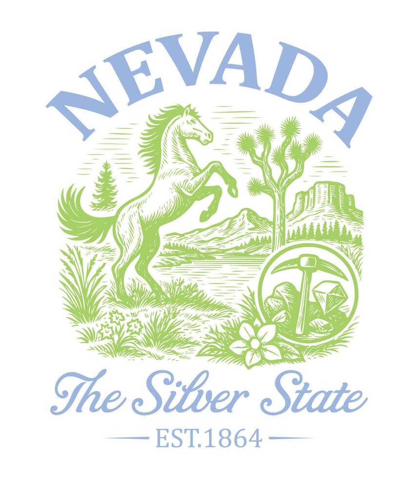 Nevada The Silver State - US States Cityscape T-shirt , american state cityscape icons design, Vintage State Cityscape Shirt illustration, States Sayings vector