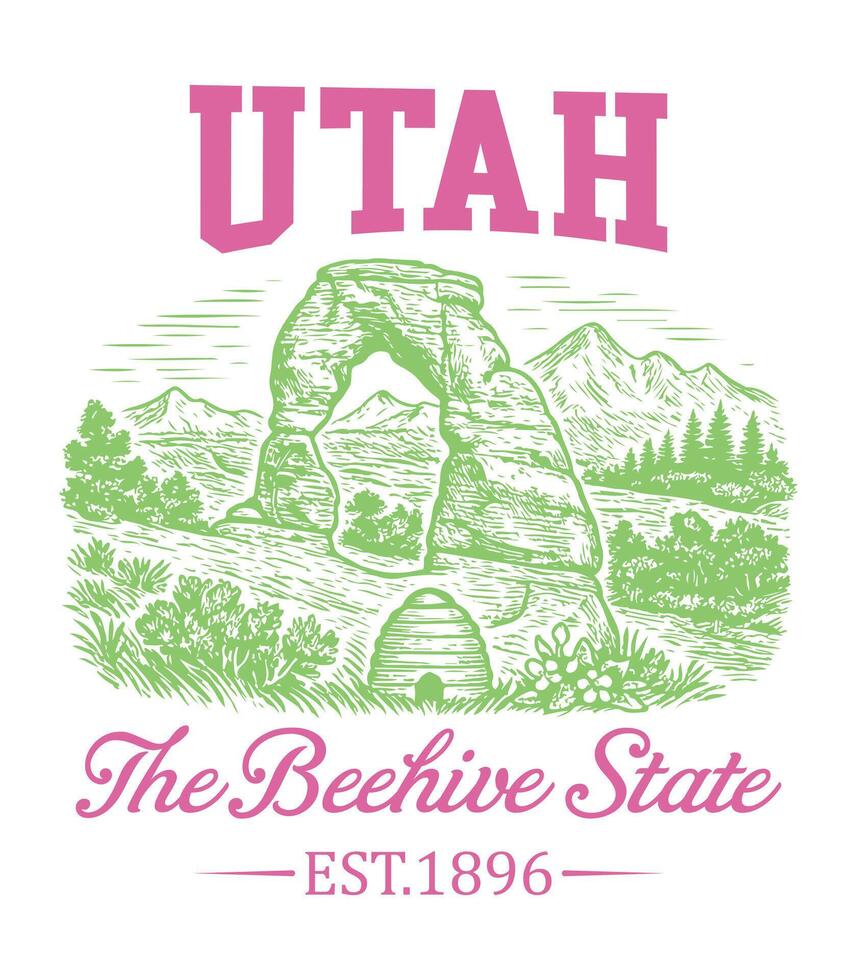 Utah The Beehive State - US States Cityscape T-shirt , american state cityscape icons design, Vintage State Cityscape Shirt illustration, States Sayings vector