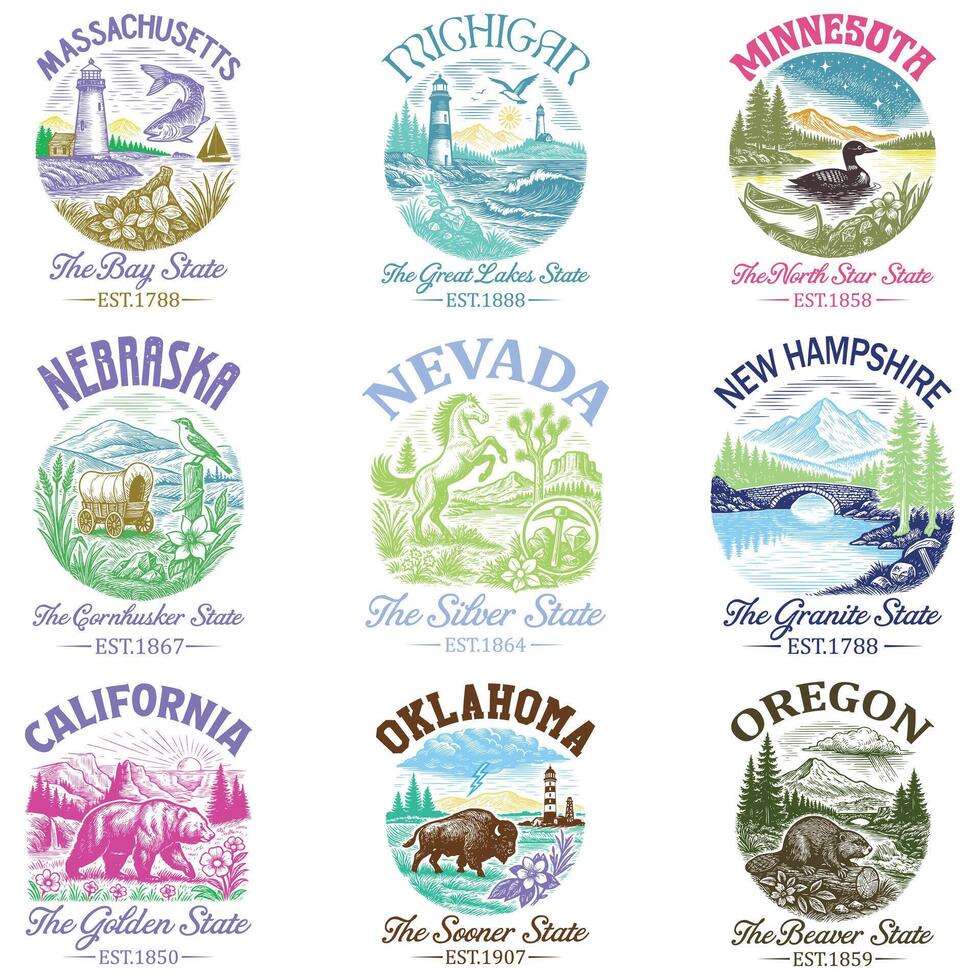Collection of state symbols artwork vector