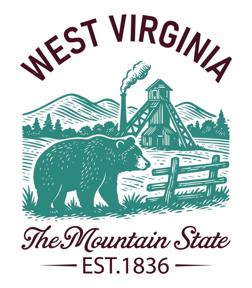 West Virginia The Mountain State - Virginia Us States T-shirt , American State Cityscape Illustration, Vintage Retro State Cityscape Shirt, States Landmark sayings, USA City Skyline Clipart vector