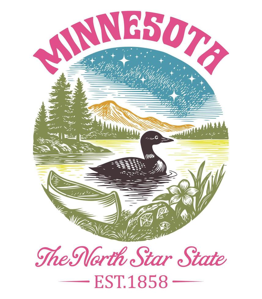 Minnesota The North Star State - US States Cityscape T-shirt , american state cityscape icons design, Vintage State Cityscape Shirt illustration, States Sayings vector