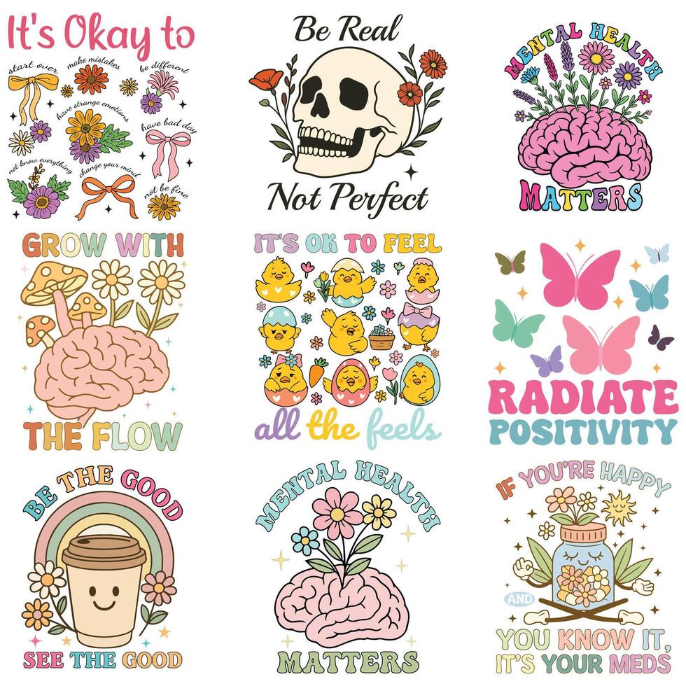 Colorful mental health awareness illustrations vector
