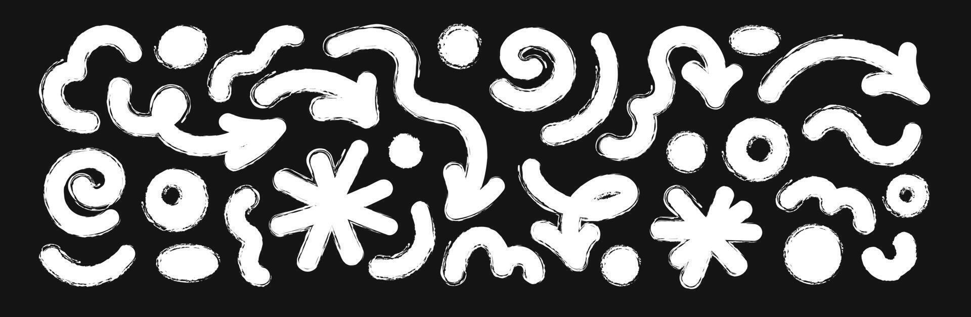 Abstract White Scribbled Shapes on Black Background vector