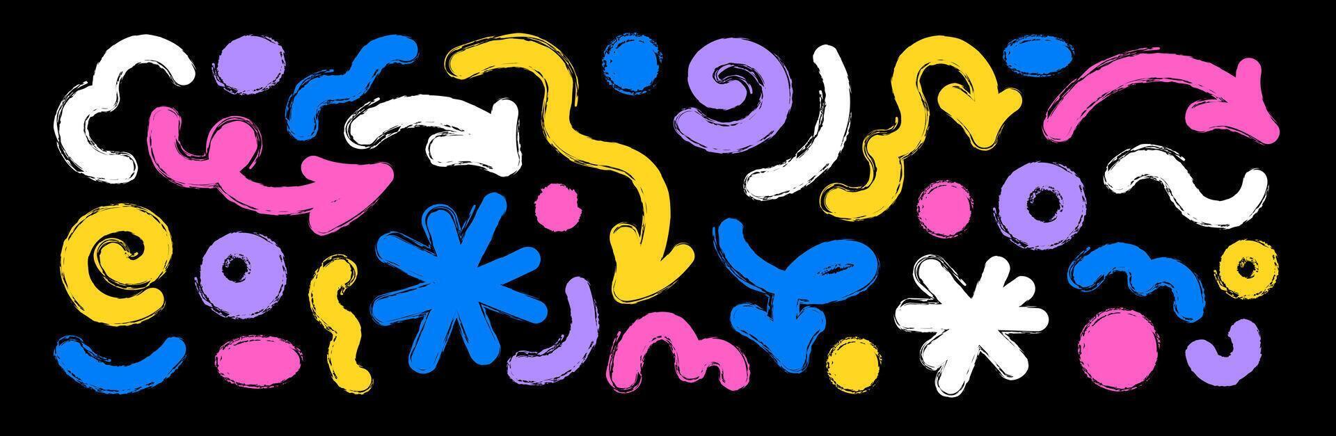 Abstract Colorful Scribbled Shapes on Black Background vector