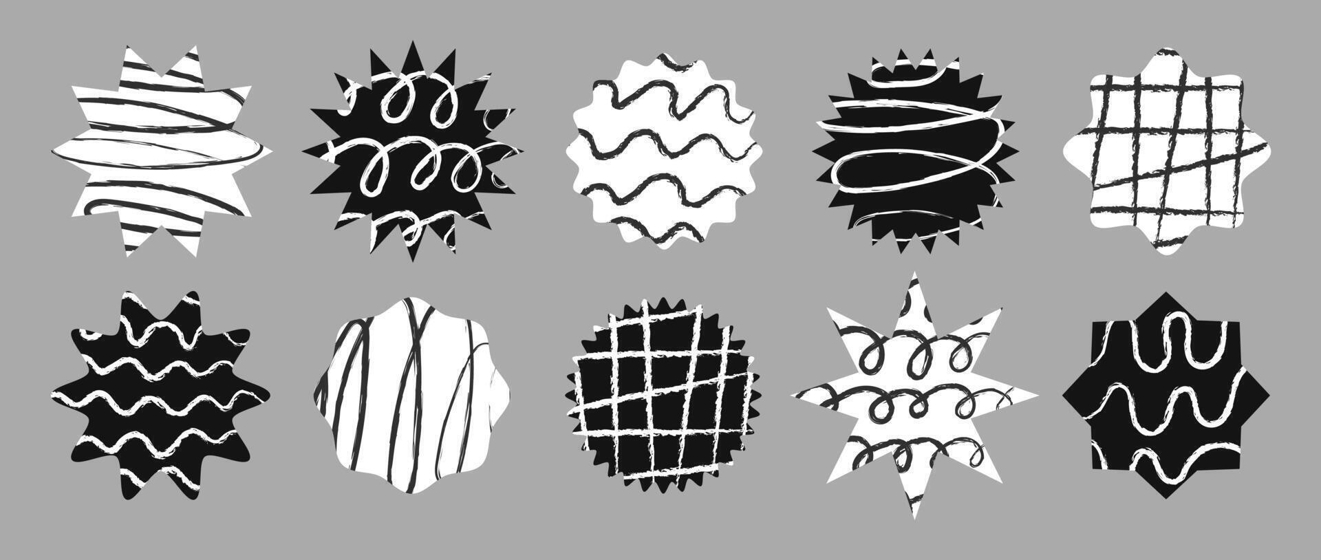 Hand-drawn Black and White Starburst Stickers vector