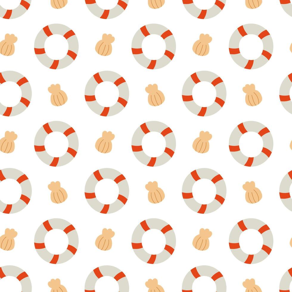 flat seamless pattern with shell and lifebuoy. vector