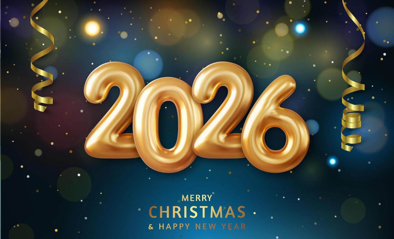 Gold 2026 numbers with Christmas theme vector