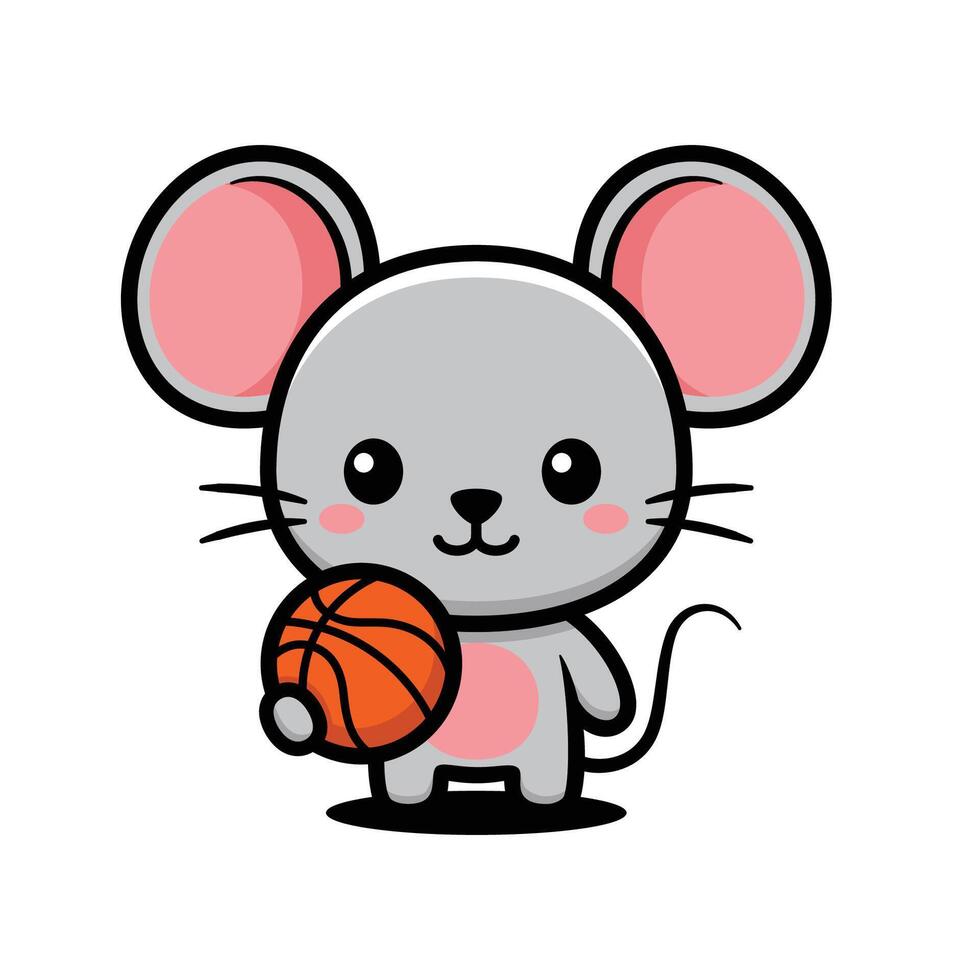 Cartoon mouse holding a basketball vector