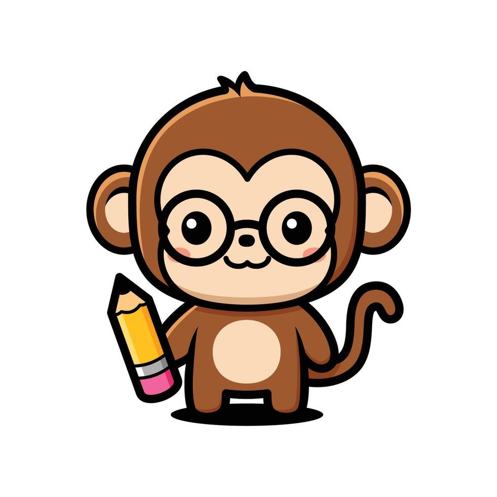 Cute monkey holding a pencil vector