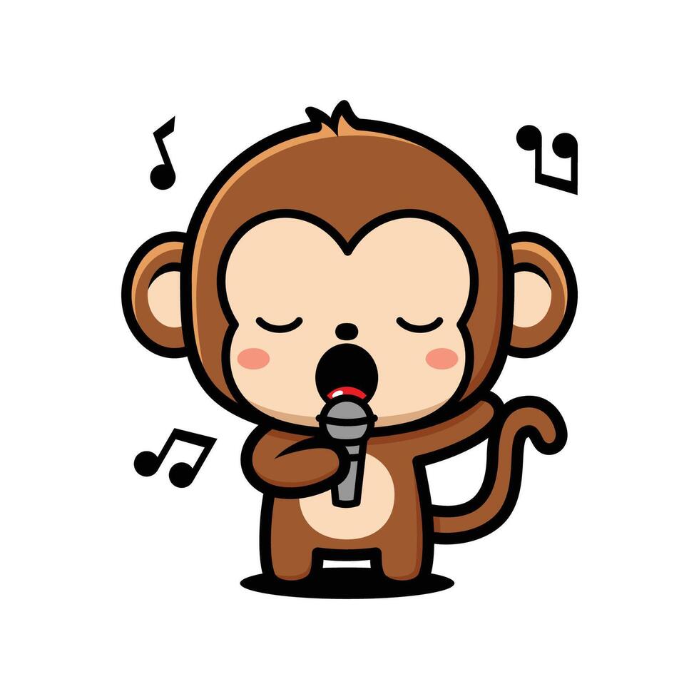 Cute Monkey Cartoon Character Singing vector