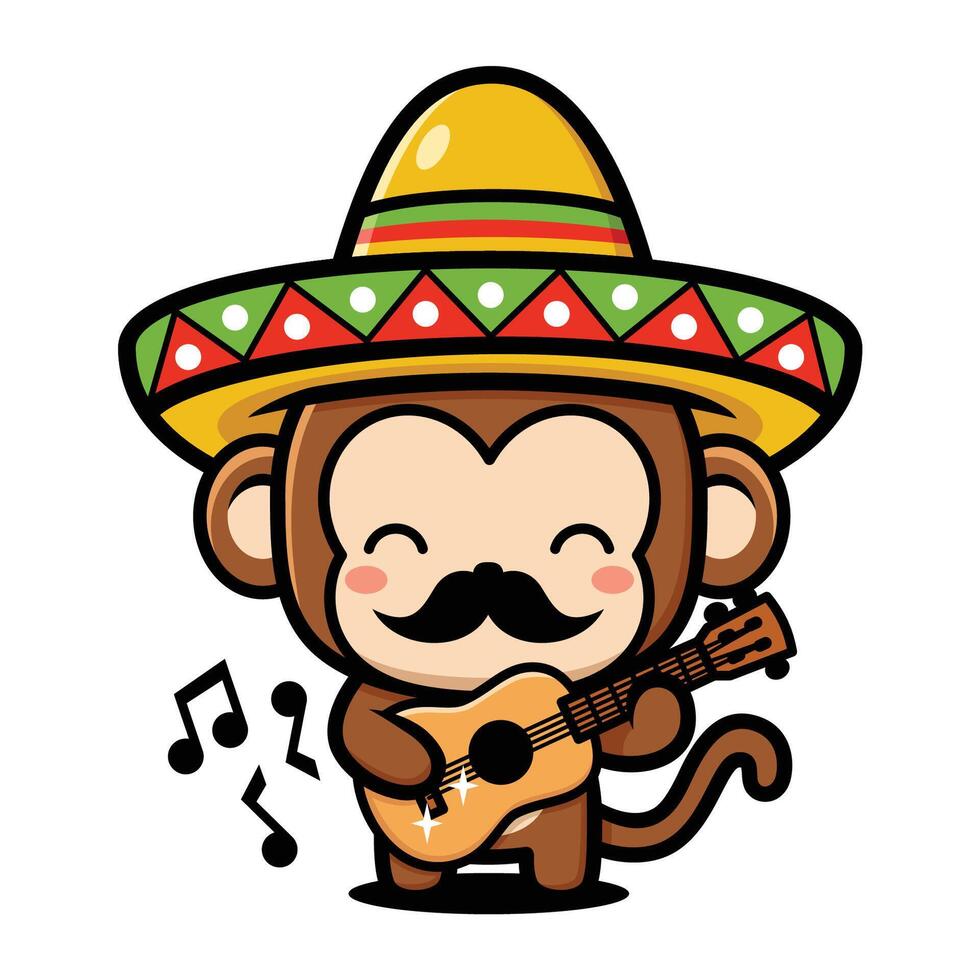 Monkey in sombrero playing guitar vector
