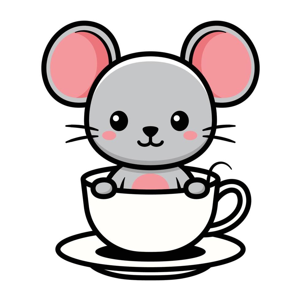 Cute Mouse Cartoon Character In A Tea Cup vector