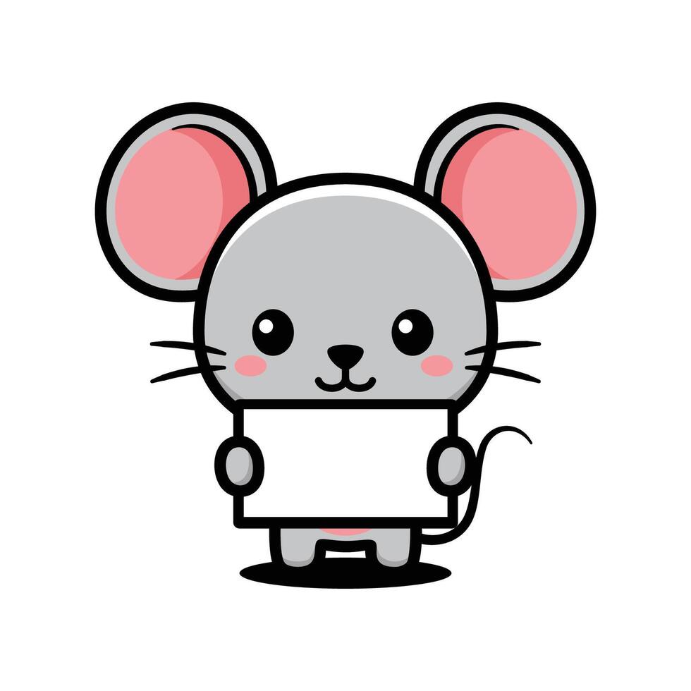Cute Mouse Cartoon Character Holding A White Board vector