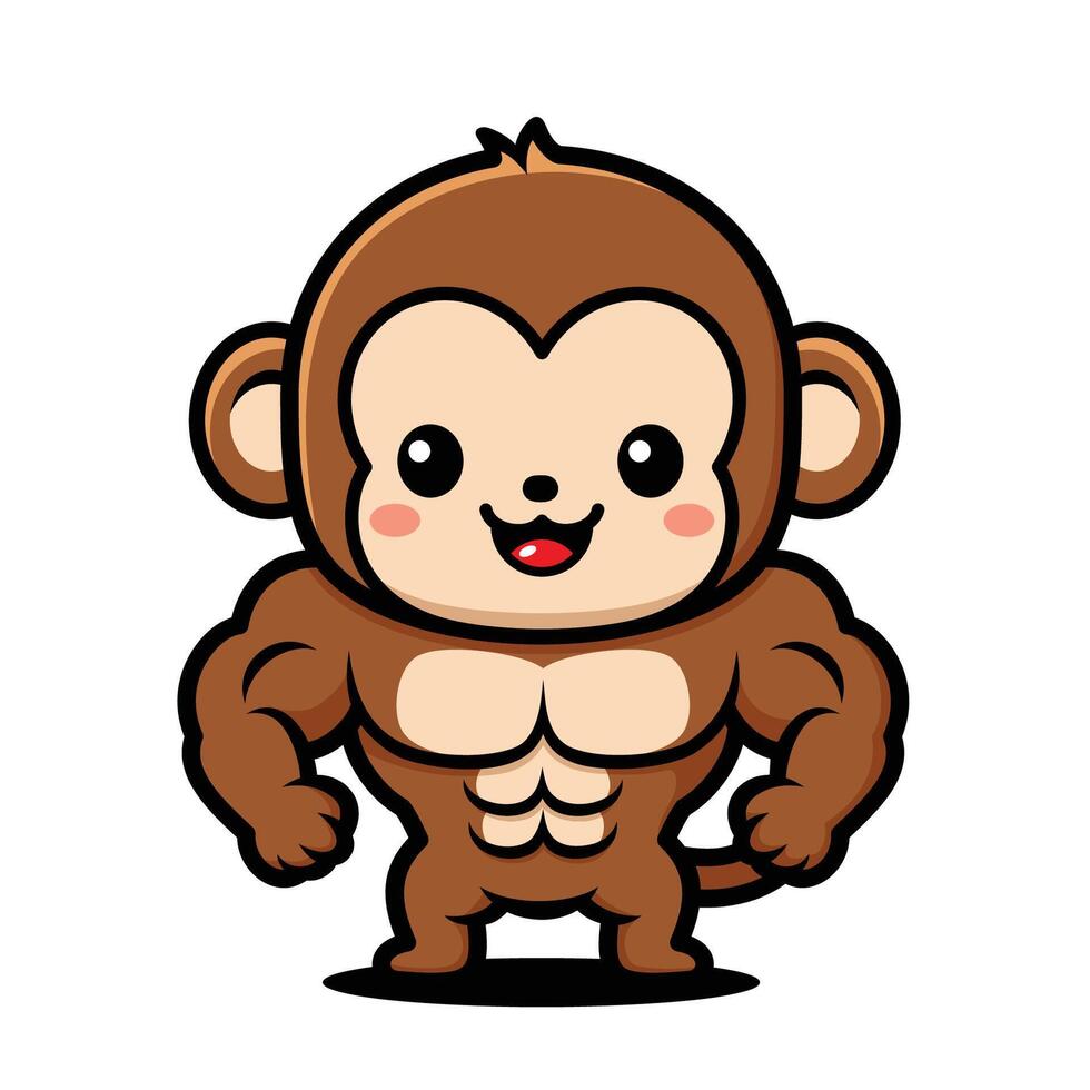 Cute Muscular Body Monkey Cartoon Character vector