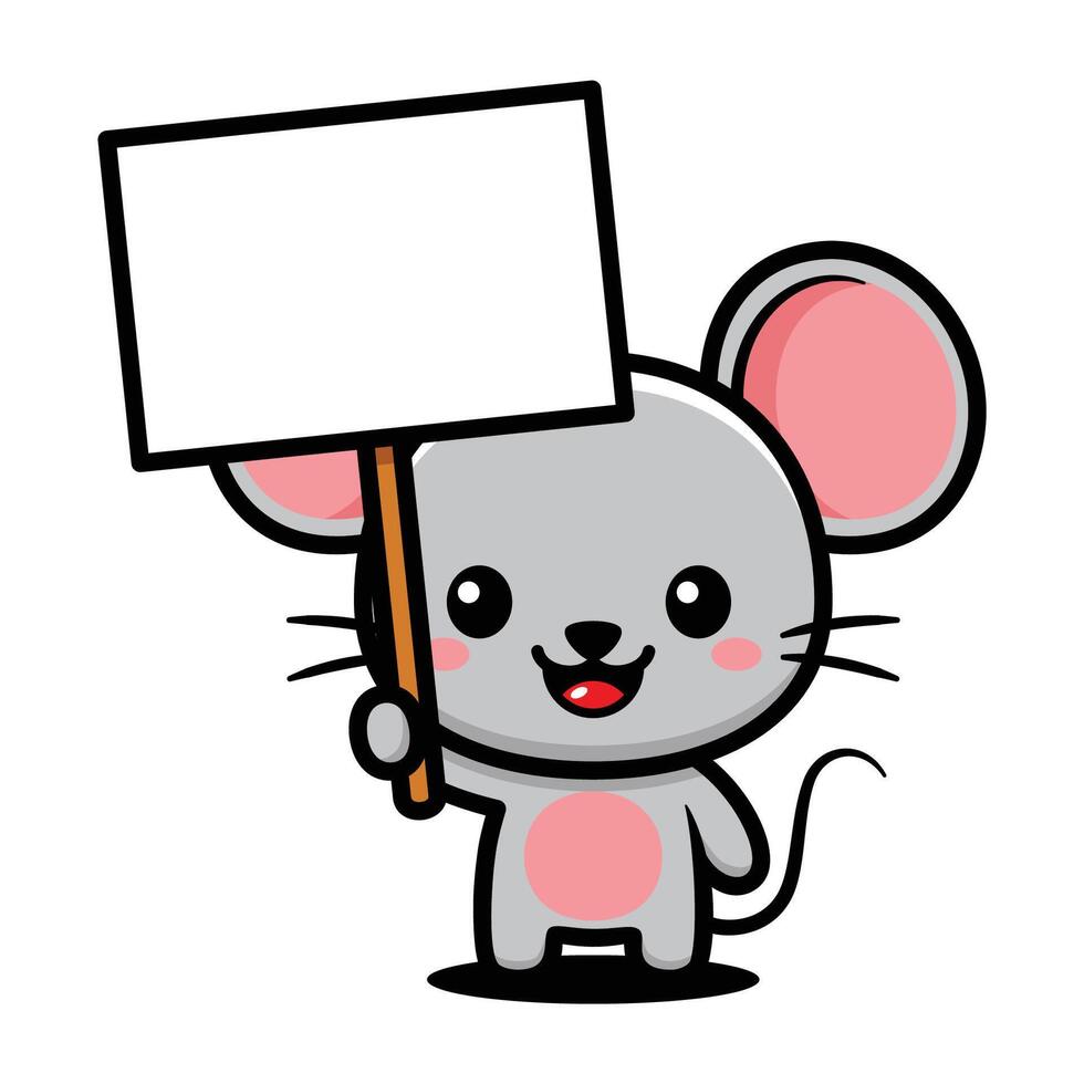 Cute Mouse Cartoon Character Holding A Big Sign Board vector