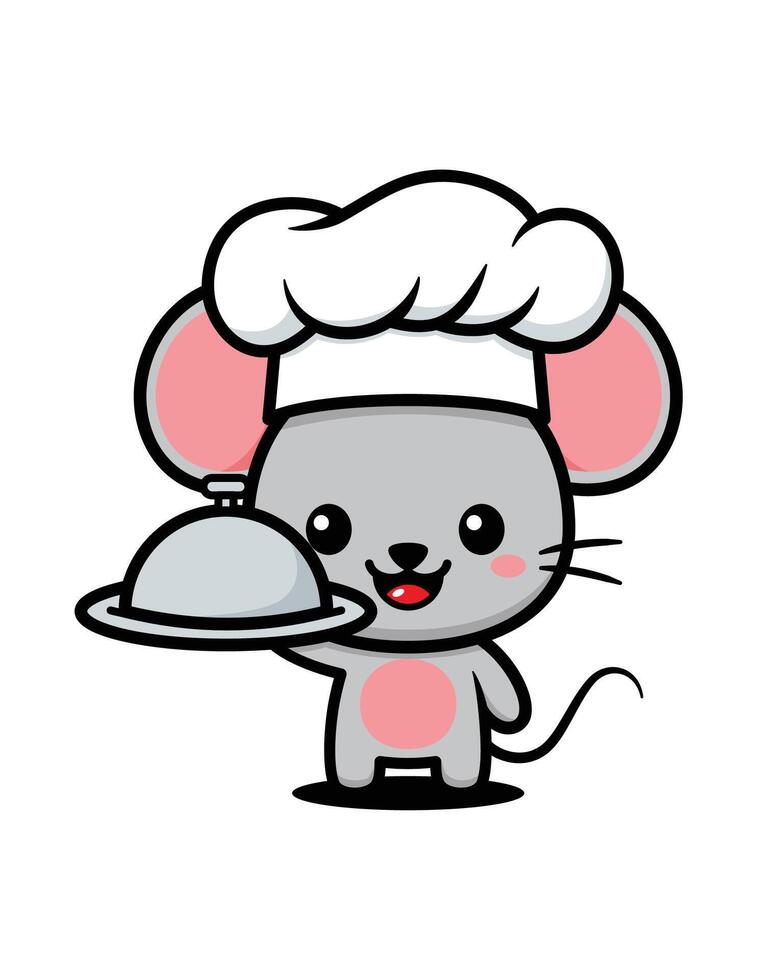 Cute Mouse Cartoon Character Wearing Chef Hat vector