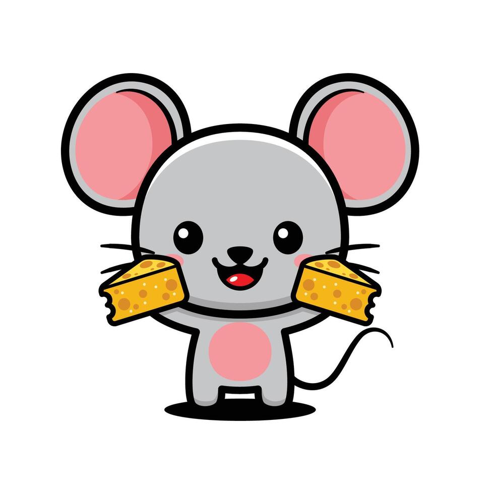 Cute Mouse Cartoon Character Holding Cheese vector