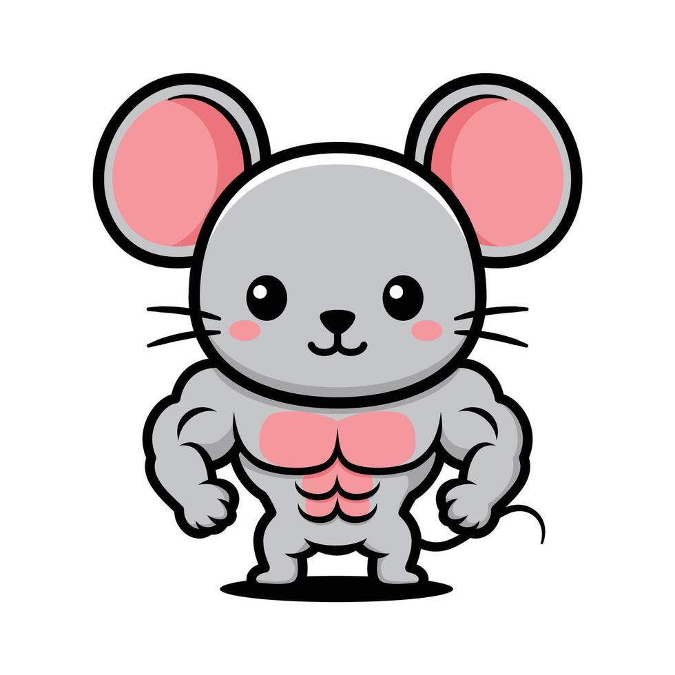 Cute Body Builder Mouse Cartoon Character vector