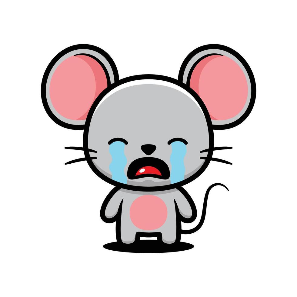 Cute Upset Mouse Cartoon Character Crying vector
