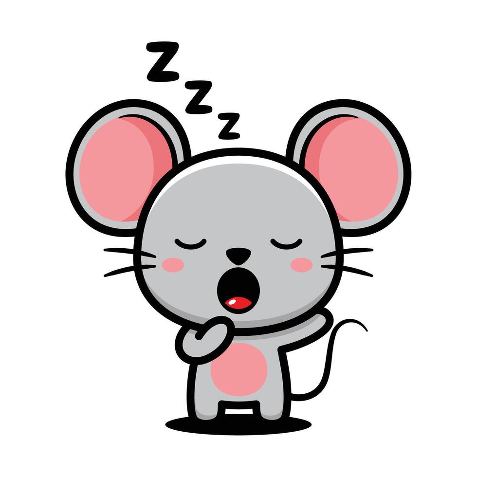 Cute Sleepy Mouse Cartoon Character Yawning vector