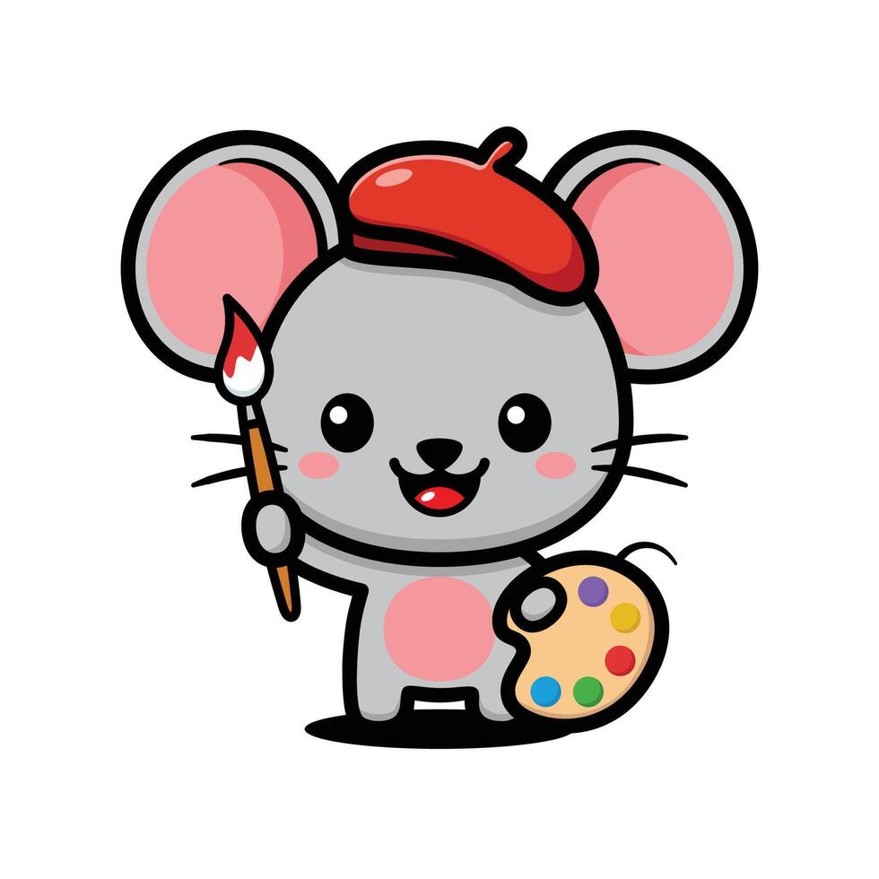 Cute Mouse Cartoon Character In Painter Outfit vector