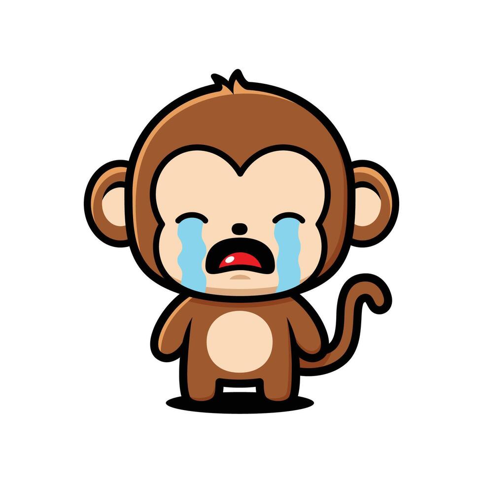 Cute Monkey Cartoon Character Sobbing vector