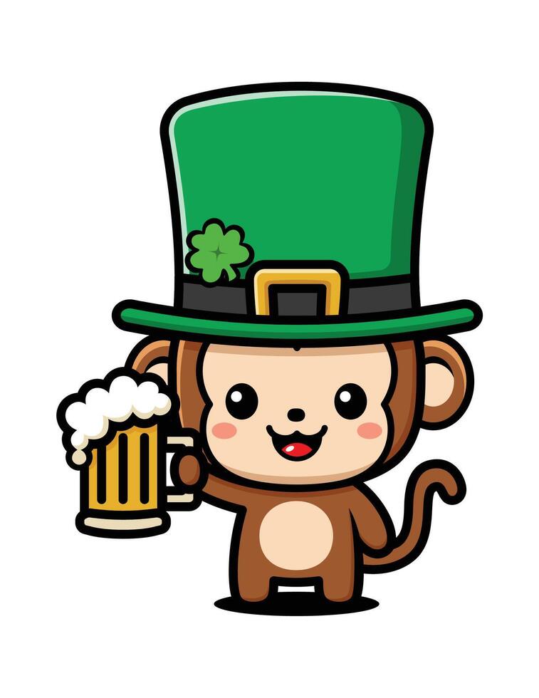 Cute Monkey Cartoon Character In Saint Patrick Celebration Costume vector