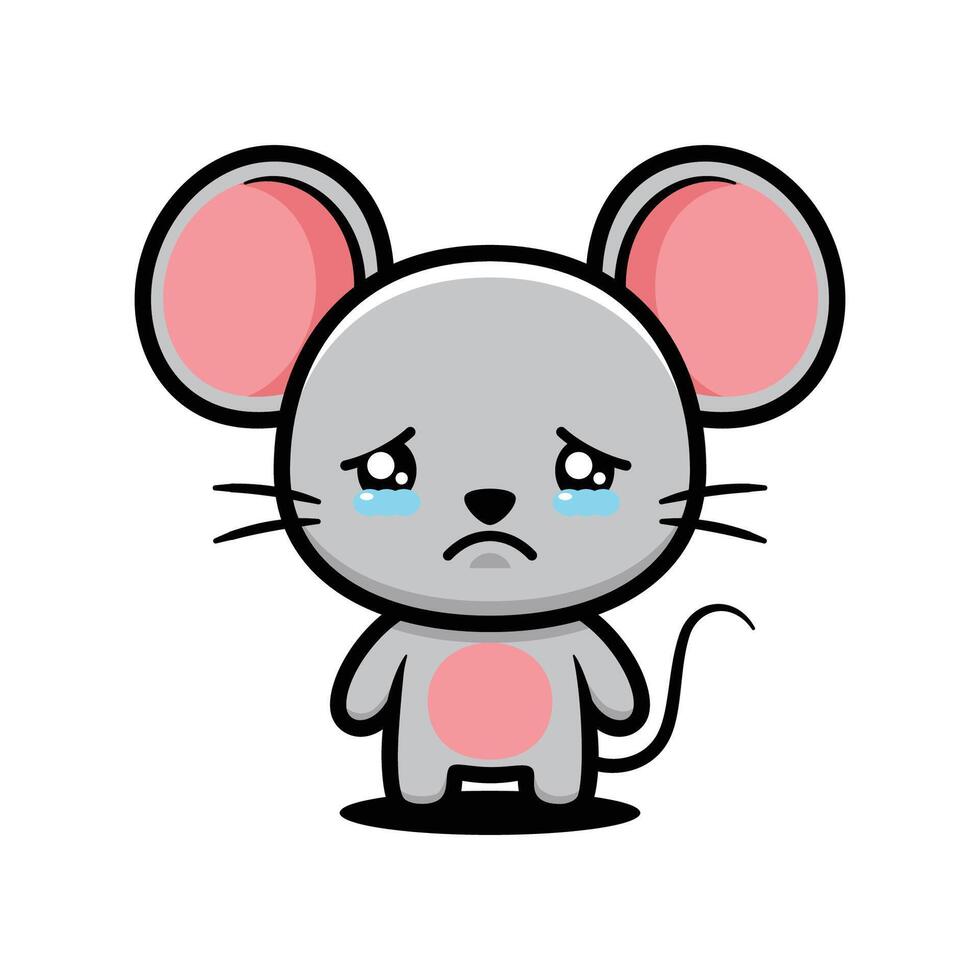 Cute Upset Mouse Cartoon Character Sobbing vector