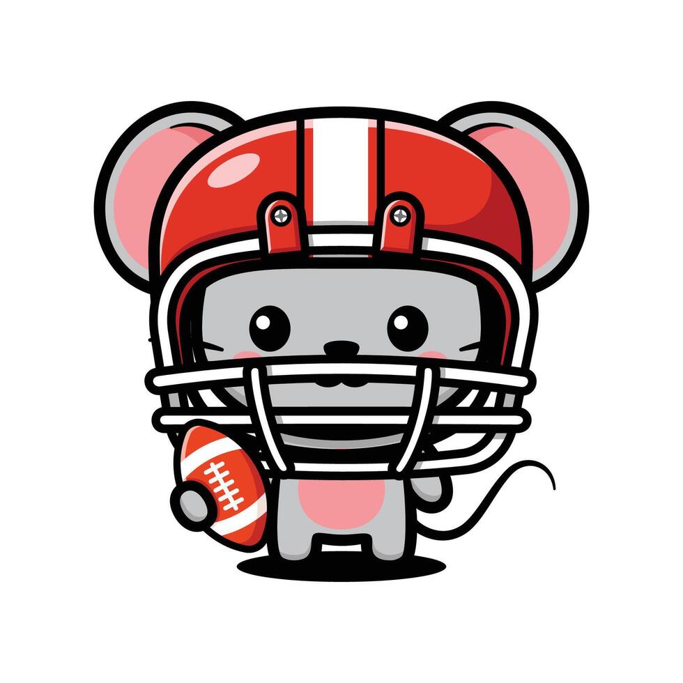 Cute Mouse Cartoon Character Wearing American Football Gear vector
