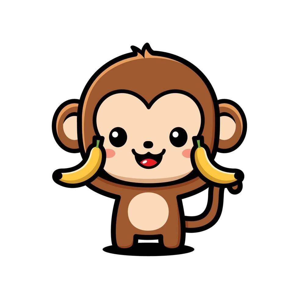 Cute Monkey Catoon Character Holding Bananas vector
