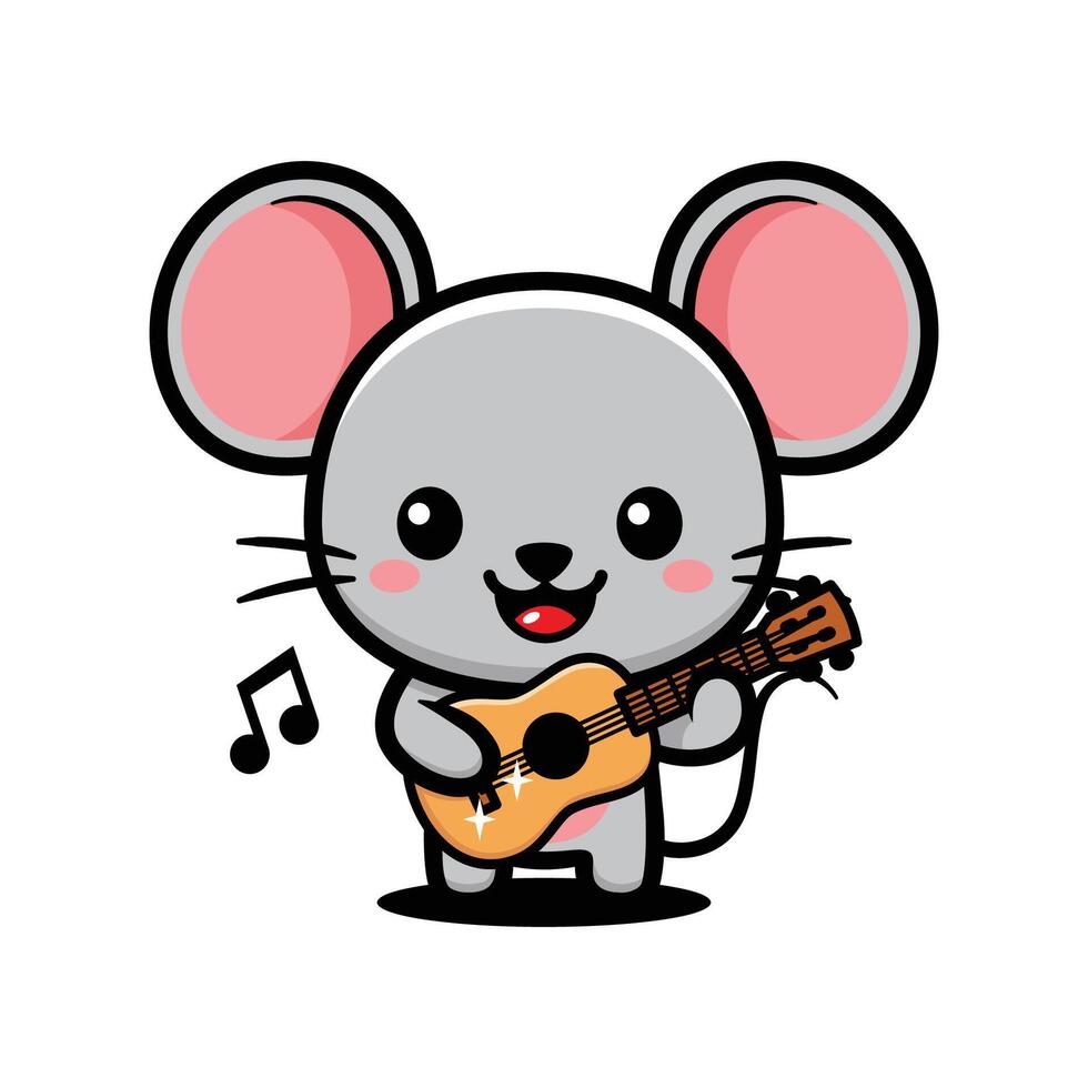 Cute Mouse Cartoon Character Playing Guitar vector