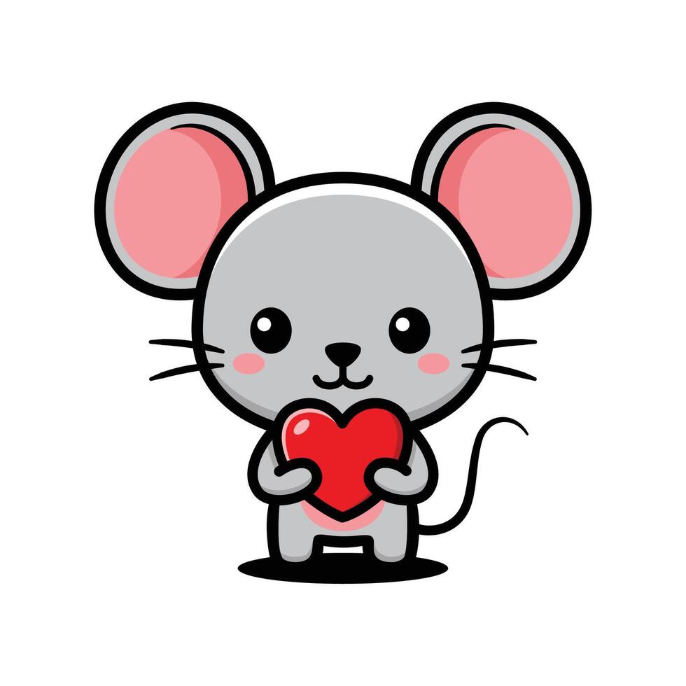 Cute Mouse Cartoon Character Holding Love Heart vector