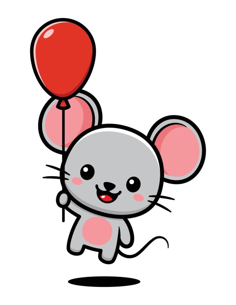 Cute Mouse Cartoon Character Holding A Balloon vector