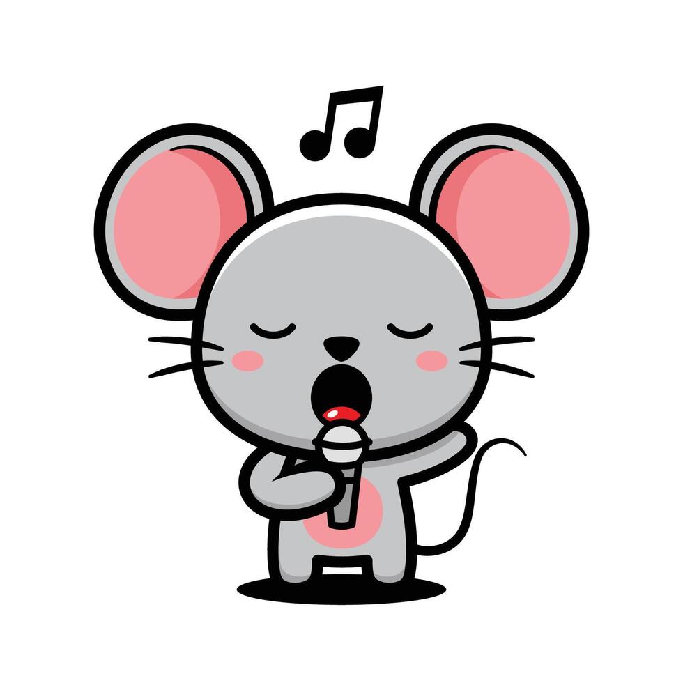 Cute Mouse Cartoon Character Singing With Microphone vector