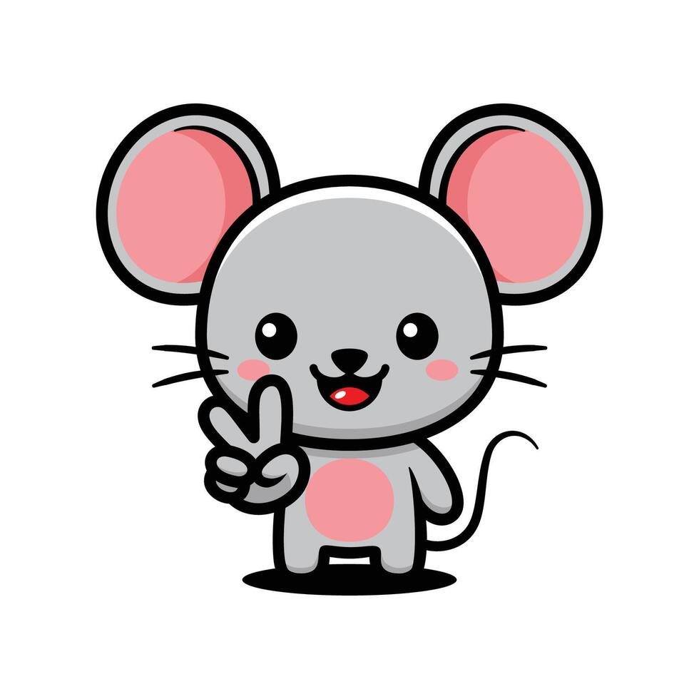 Cute Mouse Cartoon Character Making Peace Hand Sign vector